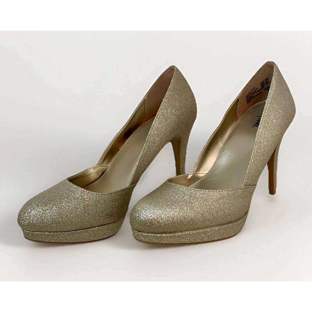 FIONI Hi Heel Platform Stiletto Pump Closed Round Toe Sparkly Glitter Dressy 5.5